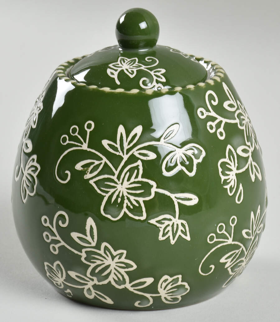 Floral Lace Green Sugar Bowl & Lid by Temp-Tations-1