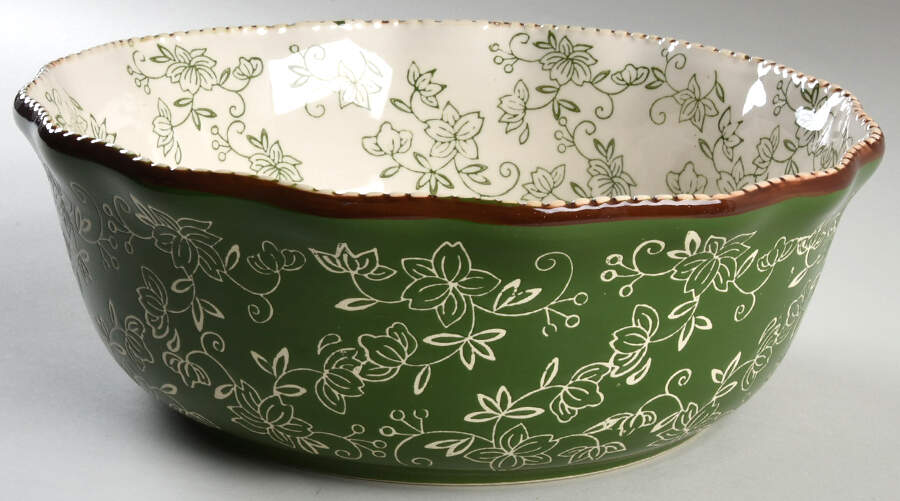 Floral Lace Green 11" Round Serving Bowl by Temp-Tations-1