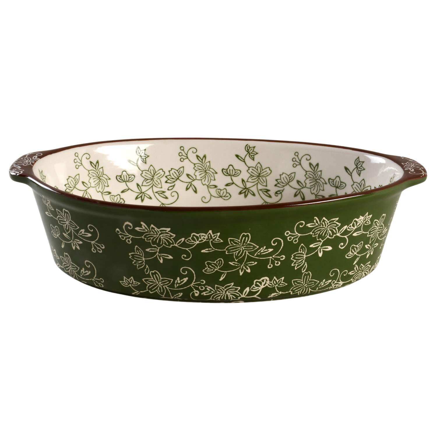 Floral Lace Green 12'' Oval Baker by Temp-Tations-1