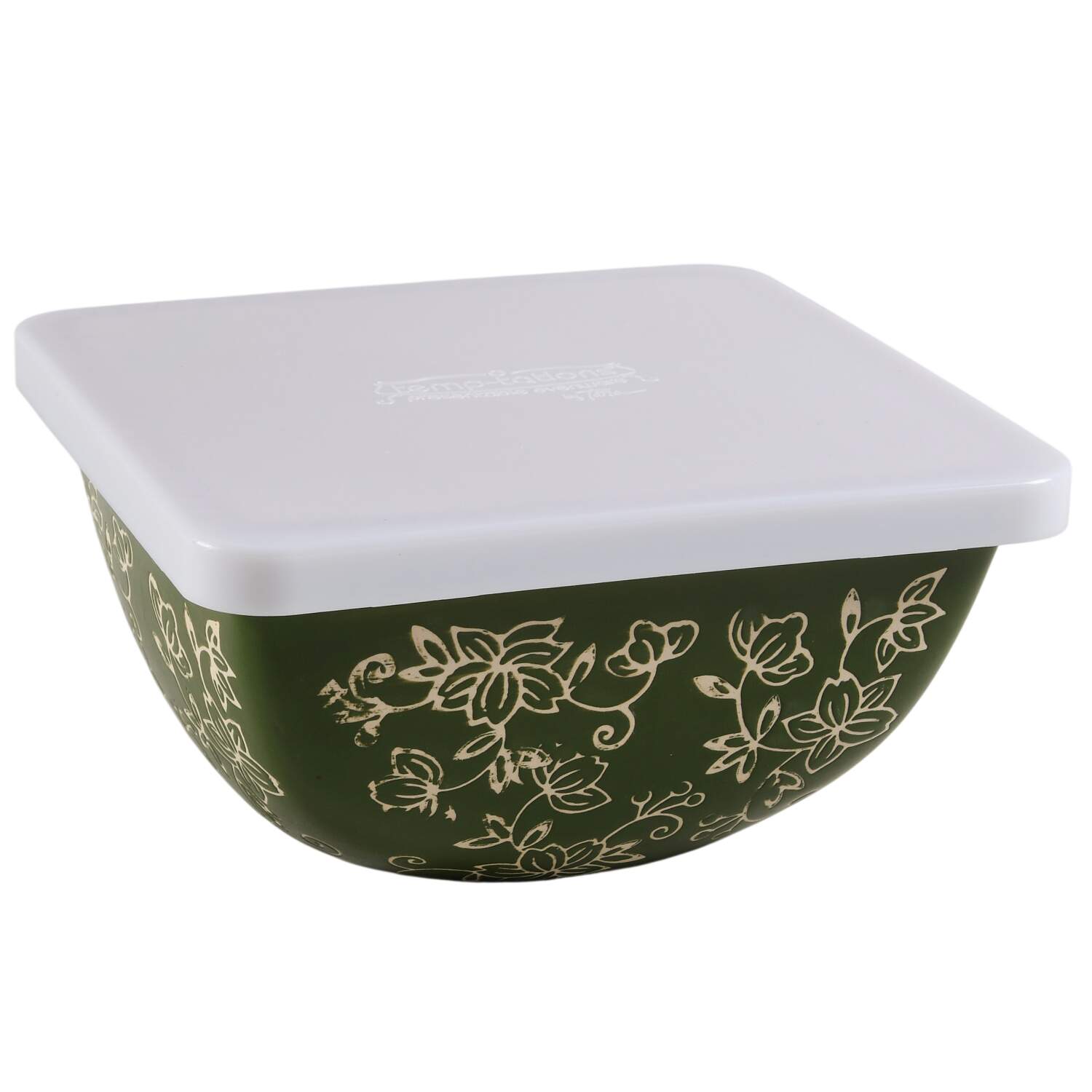 Floral Lace Green 6" Square Mixing Bowl & Tabless Plas Storage Cover by Temp-Tations-1