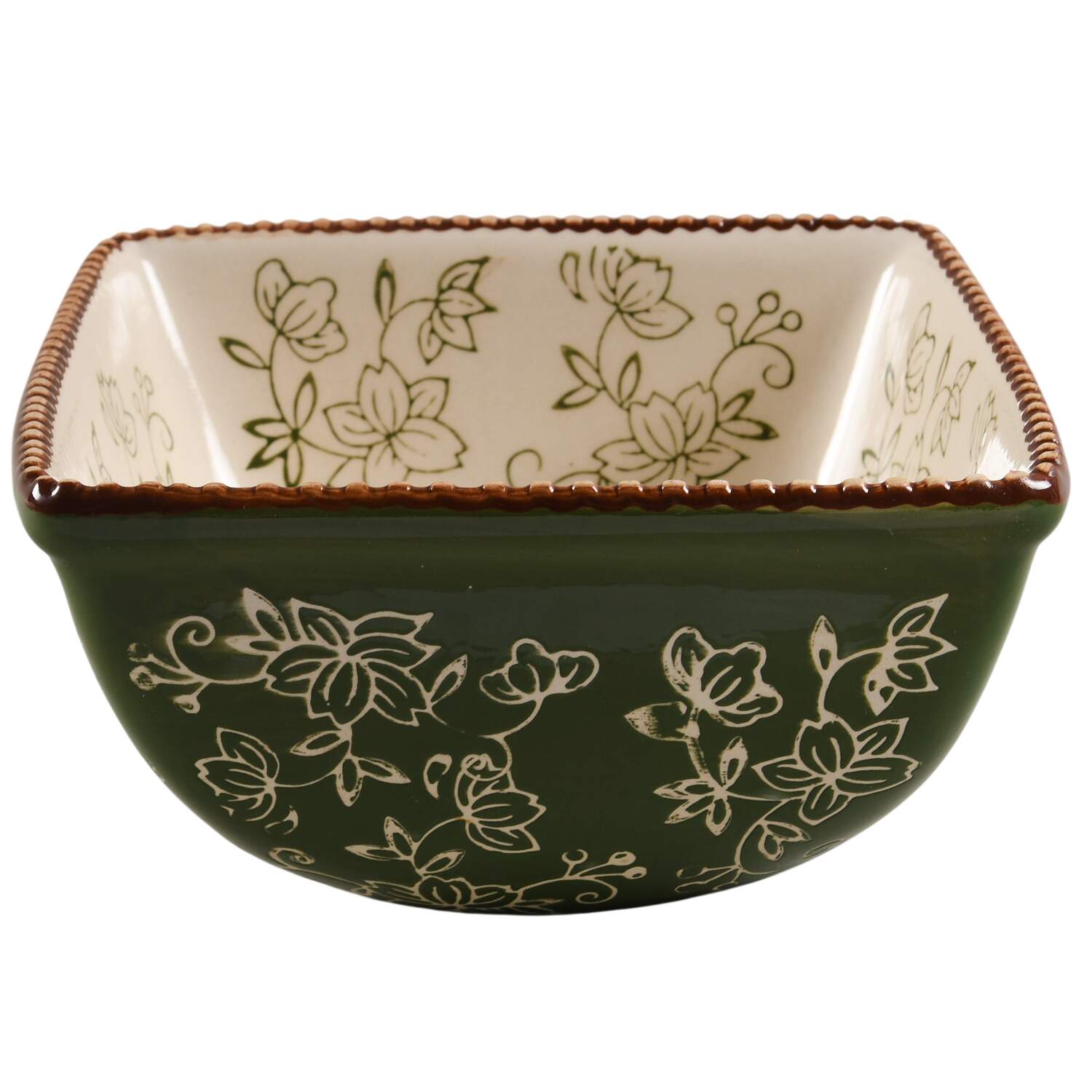 Floral Lace Green 6" Square Mixing Bowl by Temp-Tations-1