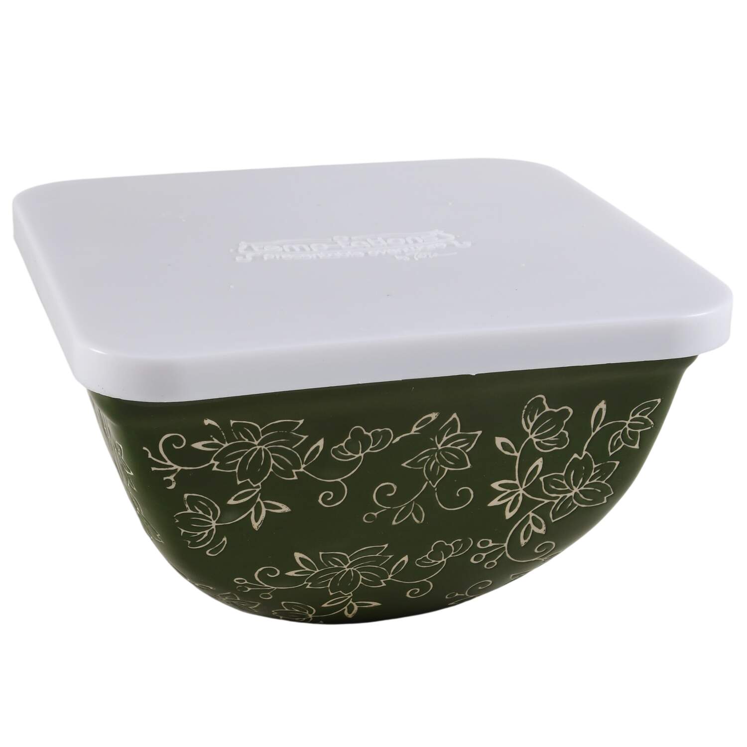 Floral Lace Green 6" Square Mixing Bowl & Tabless Plas Storage Cover by Temp-Tations-1