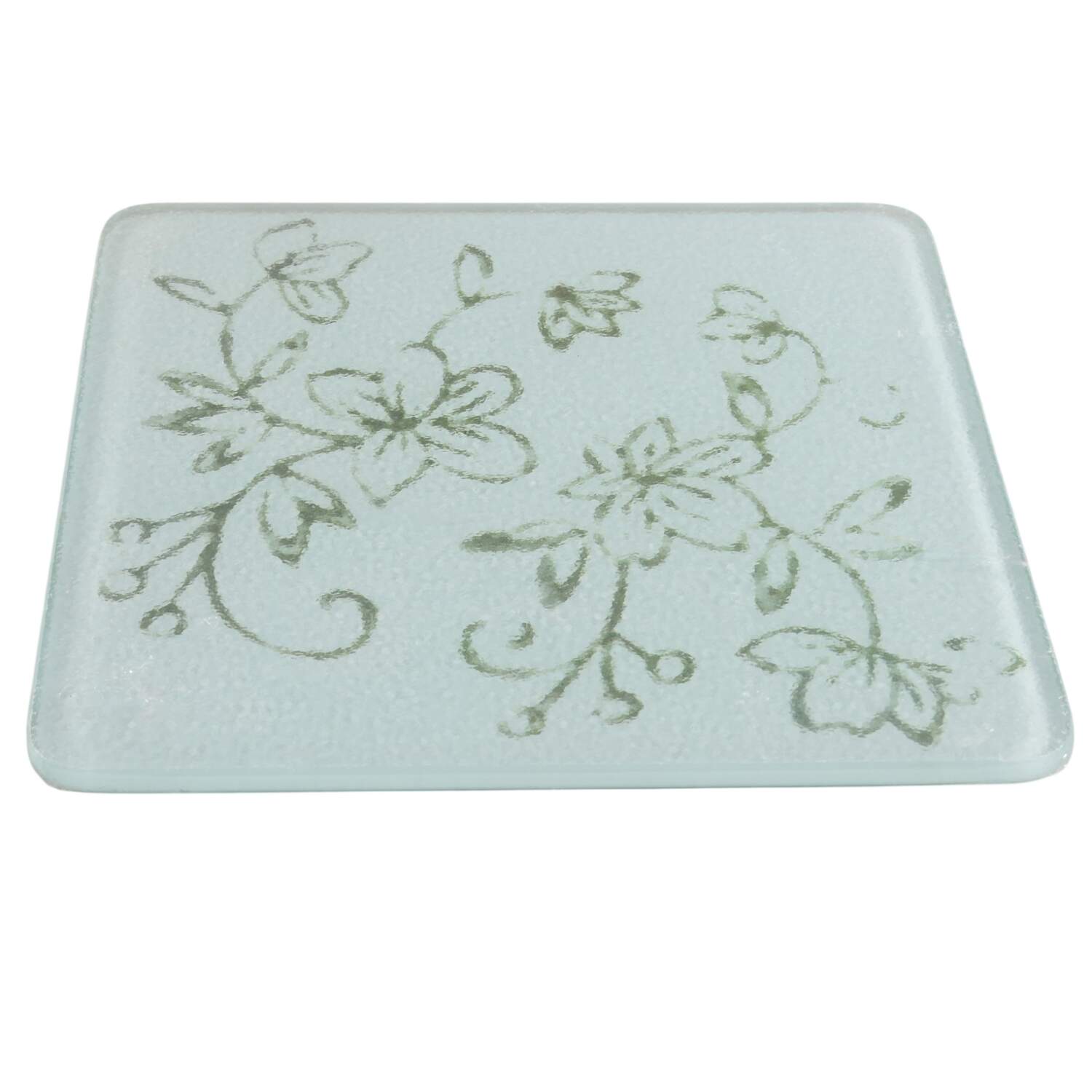 Floral Lace Green 6" Glass Trivet for Square Baker by Temp-Tations-1