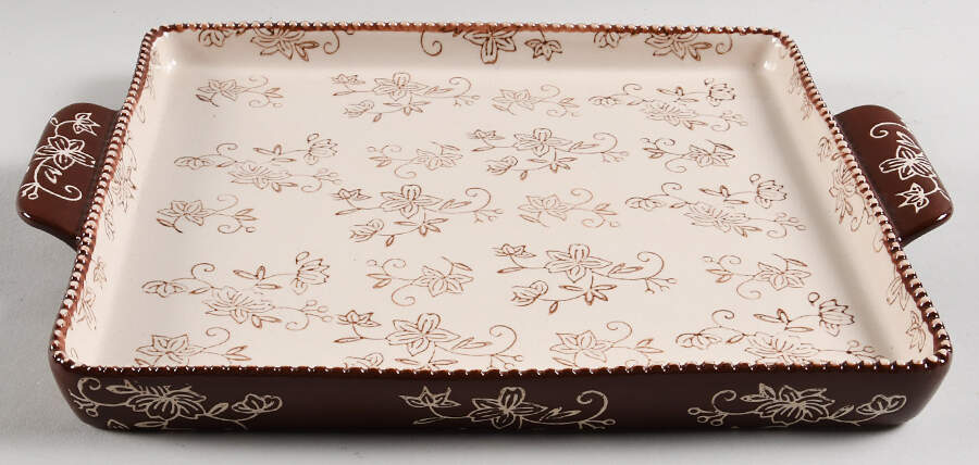 Floral Lace Chocolate 12" Handled Square Tray by Temp-Tations-1