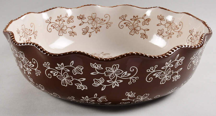 Floral Lace Chocolate 12" Ruffled Bowl by Temp-Tations-1