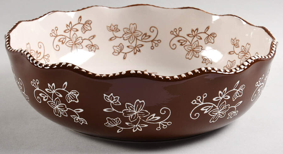 Floral Lace Chocolate 10" Ruffled Bowl by Temp-Tations-1