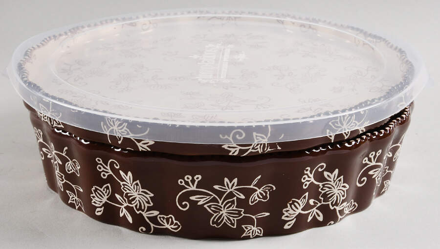 Floral Lace Chocolate 10" Quiche & Lid-It with Plastic Lid by Temp-Tations-1