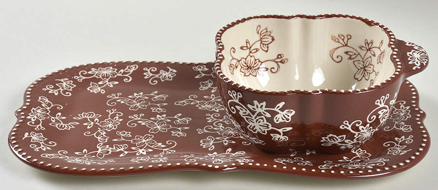 Floral Lace Chocolate Soup & Sandwich Set (Tray & Bowl) by Temp-Tations-1