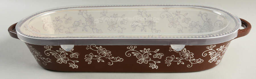 Floral Lace Chocolate 3.5 Quart Oval Casserole Covered by Temp-Tations-1