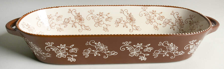 Floral Lace Chocolate 3.5 Qt Oval Covered Casserole No Lid by Temp-Tations-1