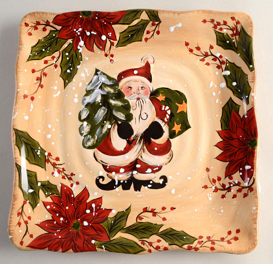Holly Jolly Square Dinner Plate by Tabletops Unlimited-1