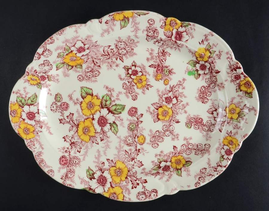 Dogwood Pink & Yellow (Vogue) 13" Oval Serving Platter by Taylor, Smith & Taylor (Ts&T)-1
