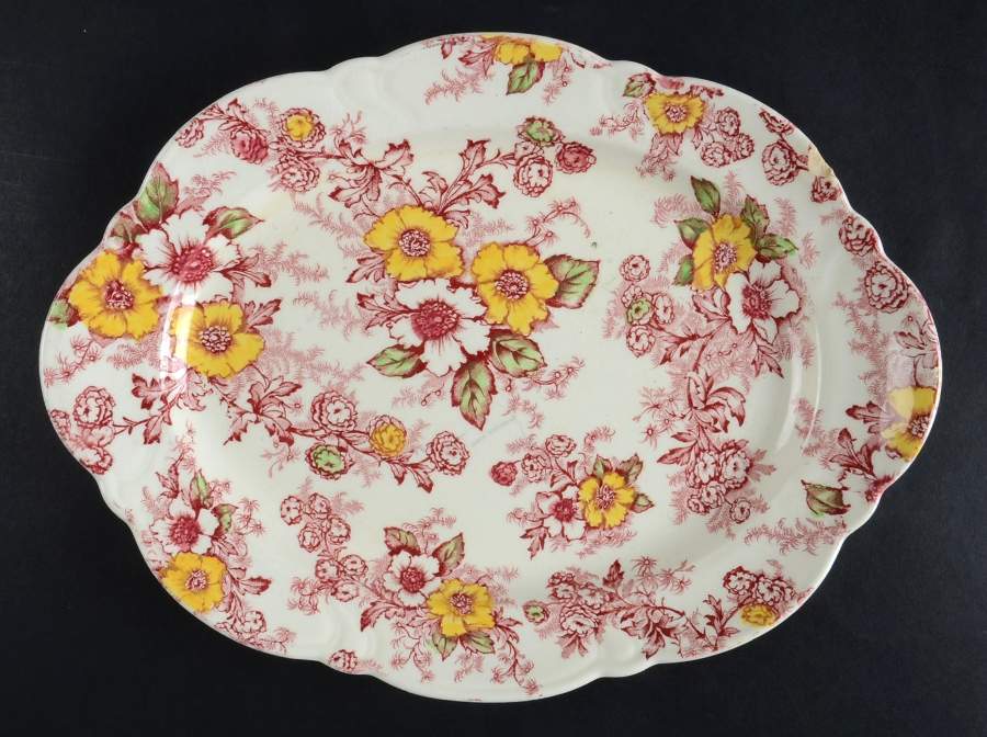 Dogwood Pink & Yellow (Vogue) 11" Oval Serving Platter by Taylor, Smith & Taylor (Ts&T)-1