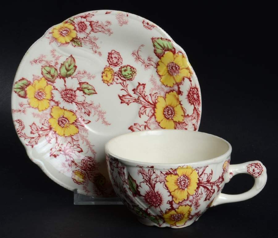 Dogwood Pink & Yellow (Vogue) Flat Cup & Saucer Set by Taylor, Smith & Taylor (Ts&T)-1