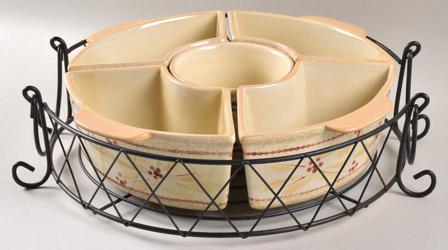 Old World Cream (6 Piece) Baker & Ramekins Set (Chip & Dip) by Temp-Tations-1