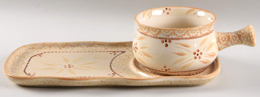 Old World Cream Snack Set with 11" (SNTR11) Tray & Stick Handle Soup (SOH) by Temp-Tations-1