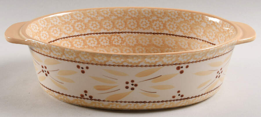 Old World Cream 11" Oval Tab Handled Baker by Temp-Tations-1
