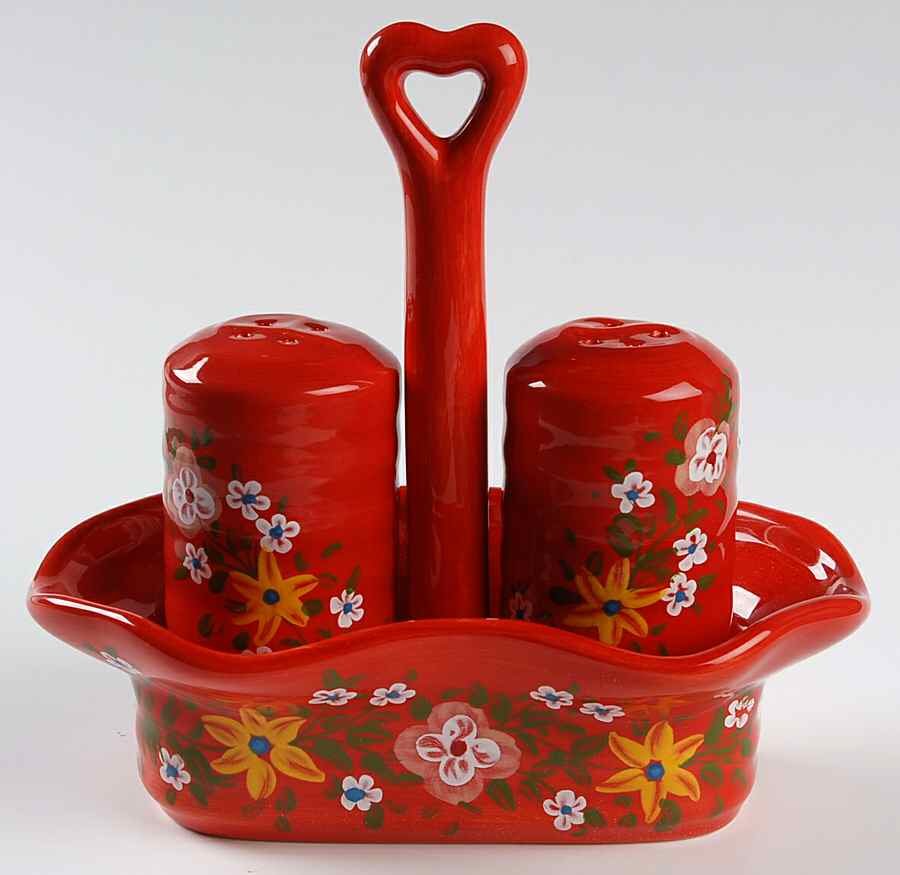 Pasha Red (3 Pc) Salt & Pepper Tray Set by Tabletops Unlimited-1