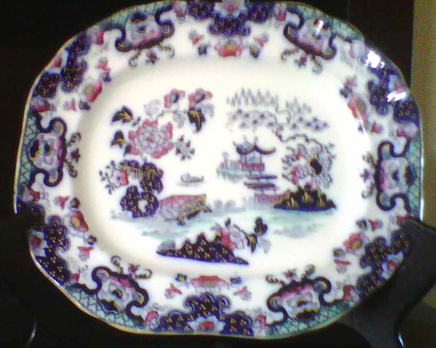 Chinese Green Blue 13" Oval Serving Platter by Thomas Dimmock-1