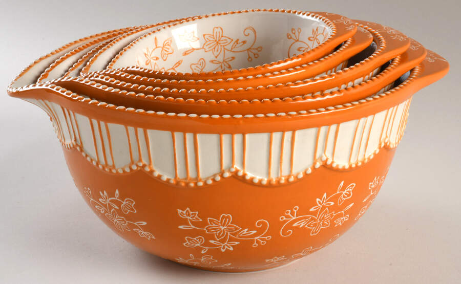 Floral Lace Spice Nesting Bowls with Spout - Set of 5 (7", 8", 9", 11" & 12") by Temp-Tations-1