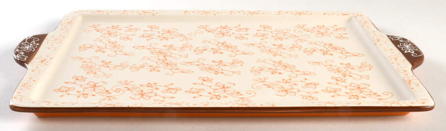 Floral Lace Spice 15" Rectangular Lid-It (Trivet, Tray, Baker Lid) by Temp-Tations-1