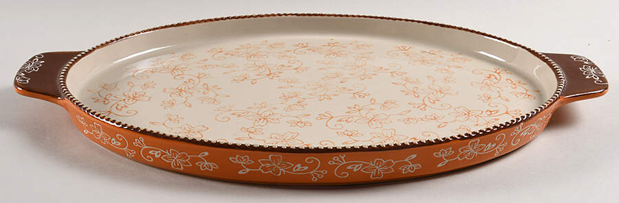 Floral Lace Spice 16" Oval Lid-It (Trivet,Tray,Baker Lid) by Temp-Tations-1