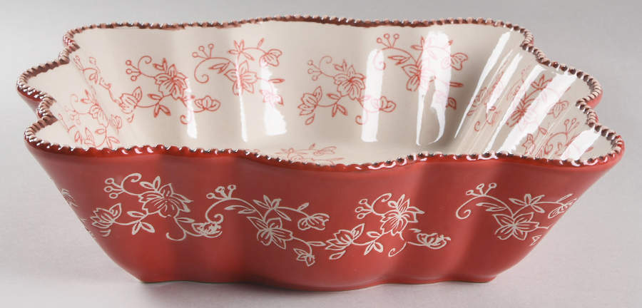 Floral Lace Red 11" Square Scalloped Bowl by Temp-Tations-1