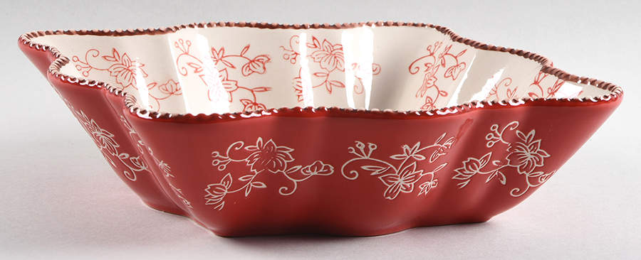 Floral Lace Red 10" Square Scalloped Bowl by Temp-Tations-1