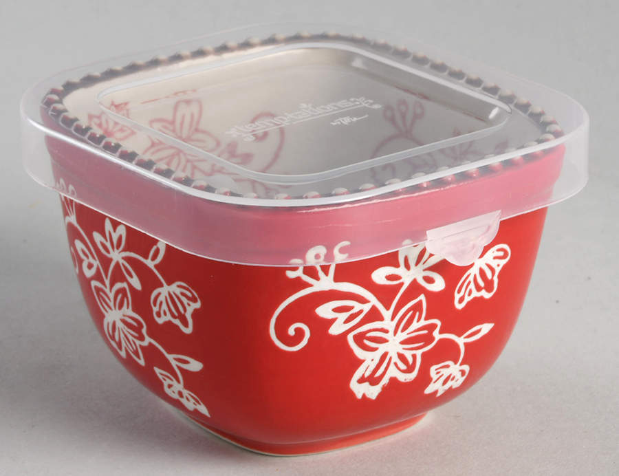 Floral Lace Red Ramekin & Plastic Lid by Temp-Tations-1