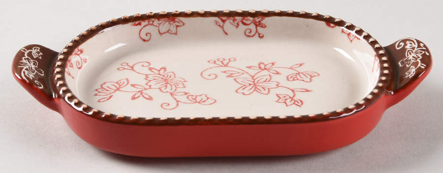 Floral Lace Red 6" Oval Lid-It (Trivet,Tray,Baker Lid) by Temp-Tations-1