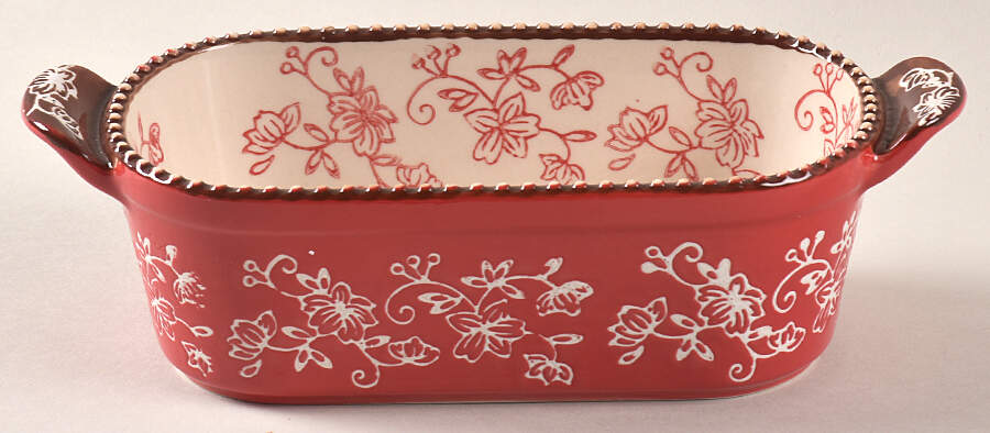 Floral Lace Red 8" Oval Individual Baker by Temp-Tations-1