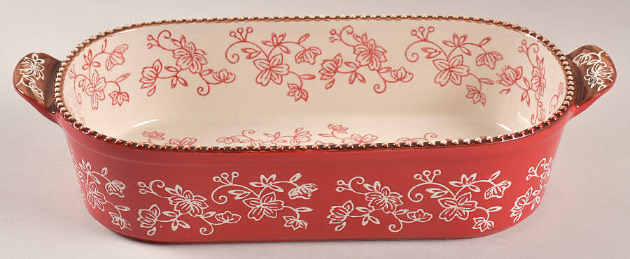 Floral Lace Red 13" Oval Baker by Temp-Tations-1