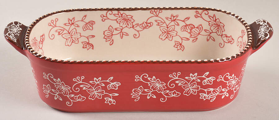 Floral Lace Red 11" Oval Baker by Temp-Tations-1