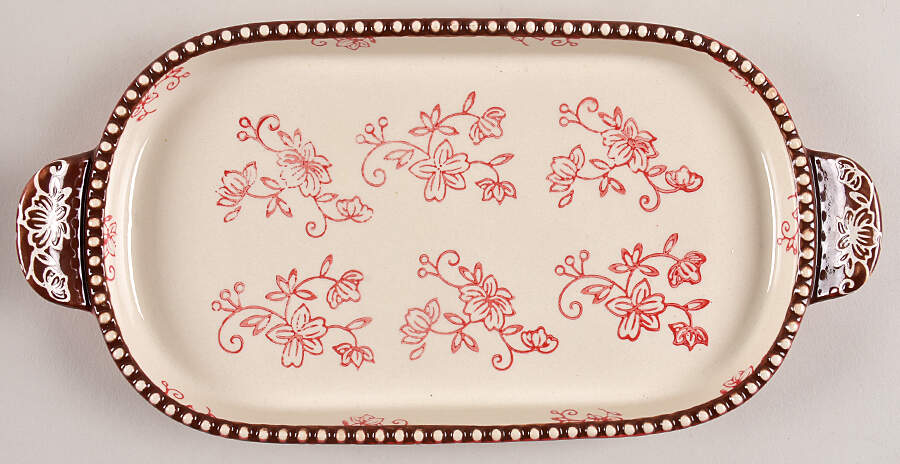 Floral Lace Red 11" Oval Lid-It (Trivet,Tray,Baker Lid) by Temp-Tations-1