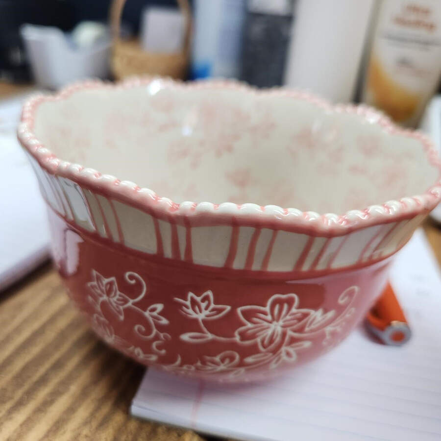 Floral Lace Red 5" Fluted Round Bowl by Temp-Tations-1
