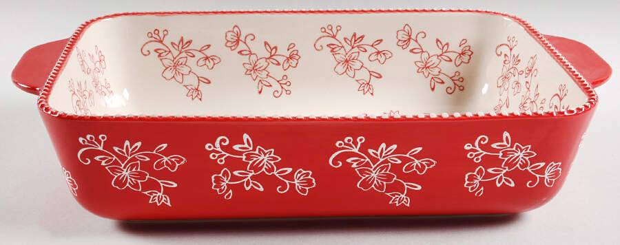 Floral Lace Red Rectangular Baker No Lid by Temp-Tations-1