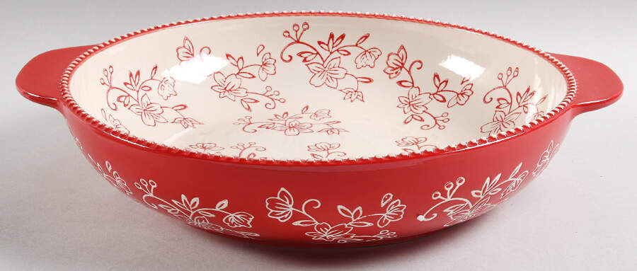Floral Lace Red 3.5 Qt Round Covered Baker No Lid by Temp-Tations-1