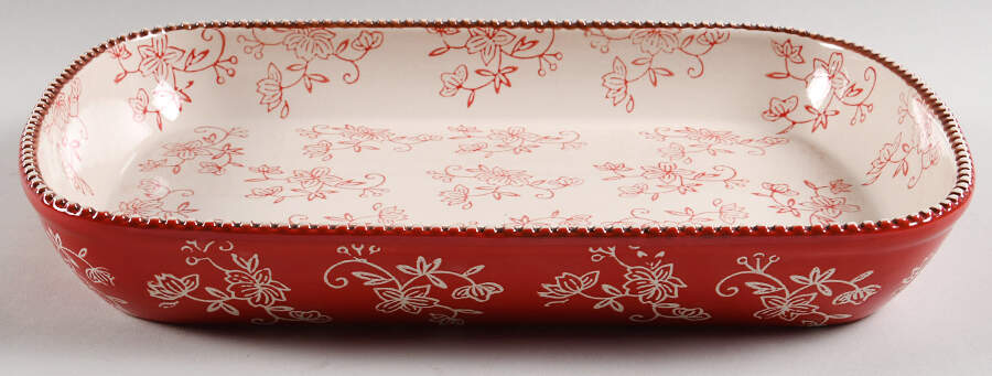 Floral Lace Red 13" Deep Rectangular Serving Platter by Temp-Tations-1