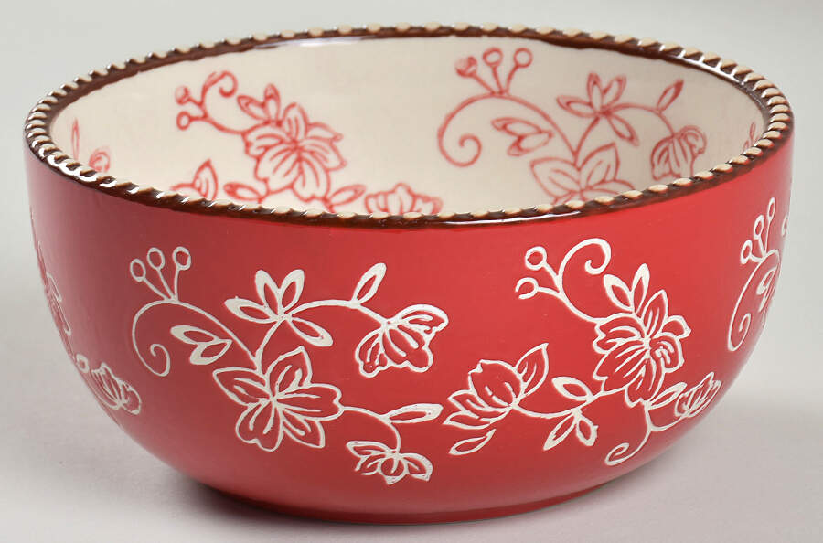 Floral Lace Red Soup/Cereal Bowl by Temp-Tations-1