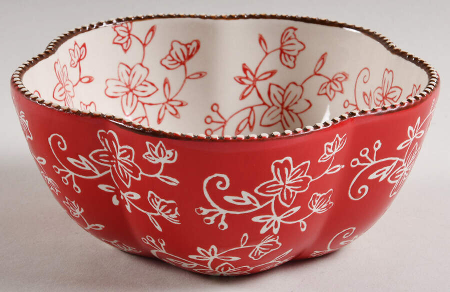 Floral Lace Red 6" Ruffled Bowl by Temp-Tations-1