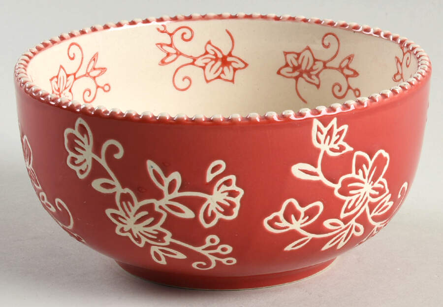 Floral Lace Red Soup/Cereal Bowl by Temp-Tations-1