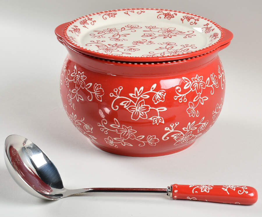 Floral Lace Red Tureen & Lid-It by Temp-Tations-1