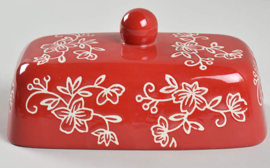 Floral Lace Red Lid for 1/2 Pound Butter by Temp-Tations-1