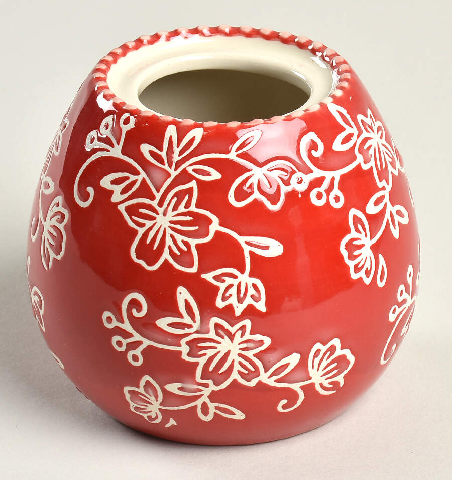 Floral Lace Red Sugar Bowl No Lid by Temp-Tations-1