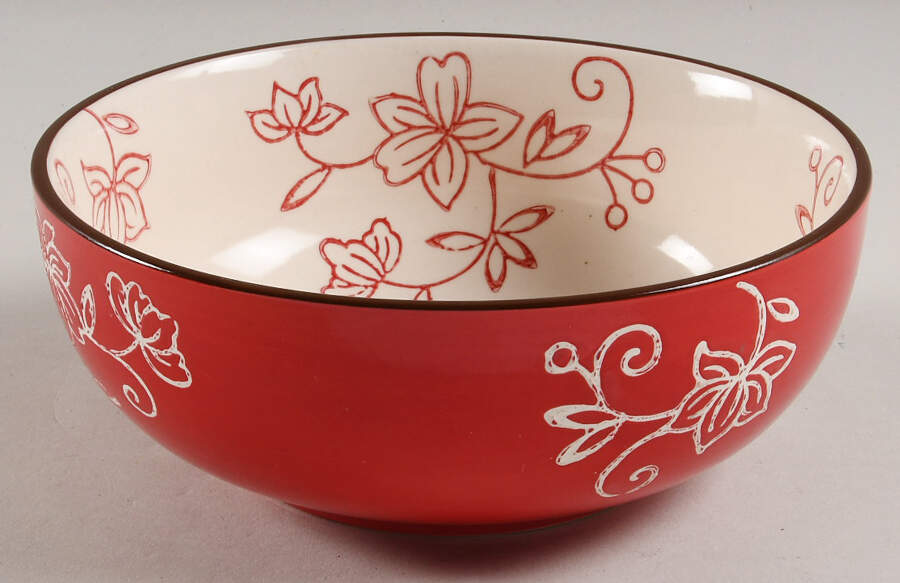 Floral Lace Red Soup/Cereal Bowl by Temp-Tations-1