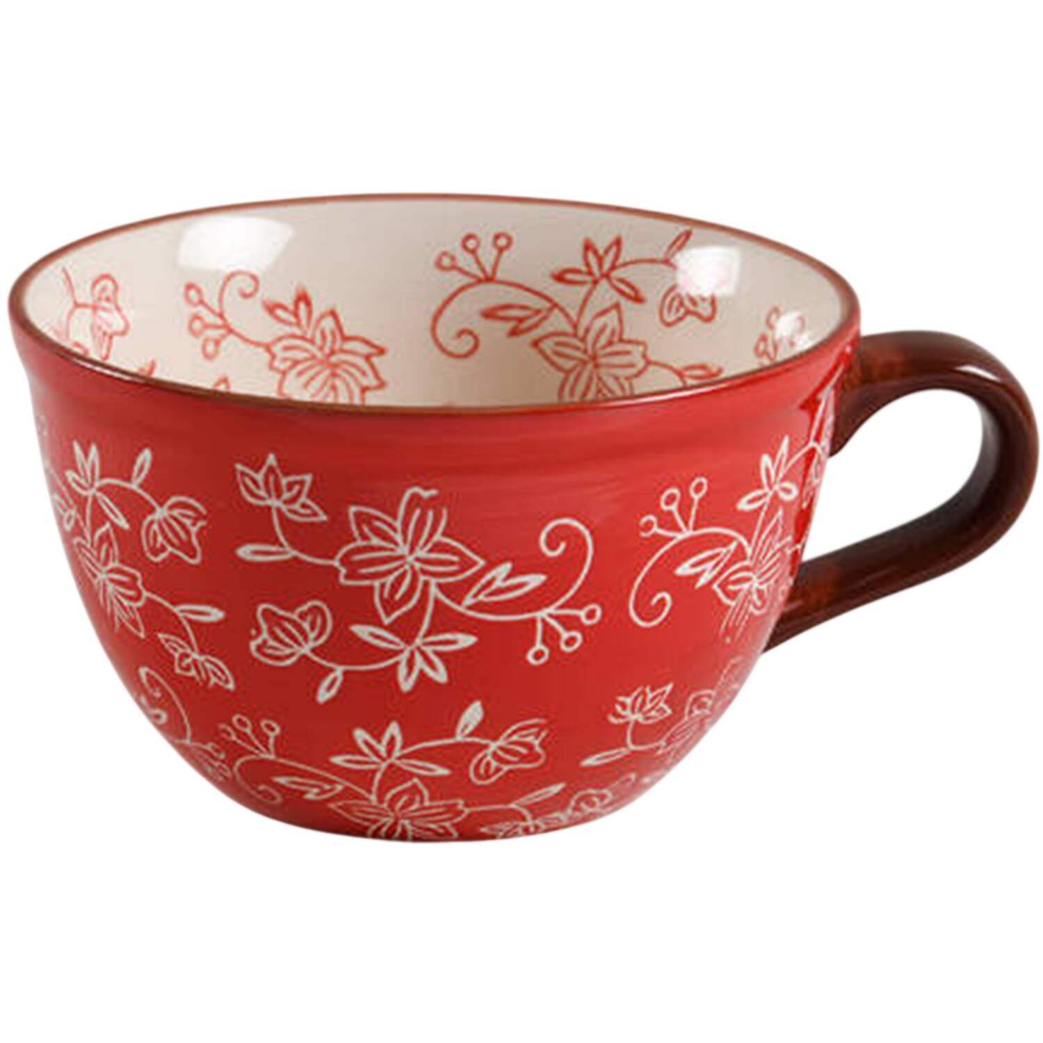 Floral Lace Red 24 Oz Soup Mug No Lid-It(Saucer), Spoon Or Plastic Lid by Temp-Tations-1
