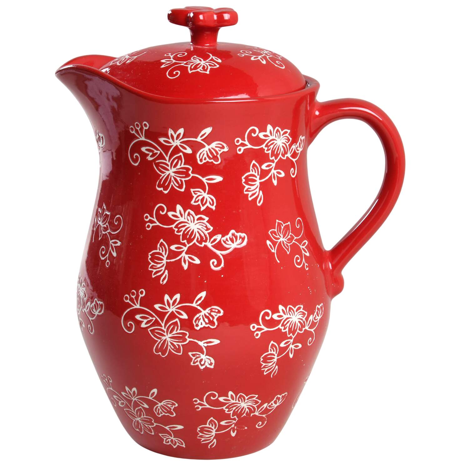 Floral Lace Red Pitcher & Lid by Temp-Tations-1