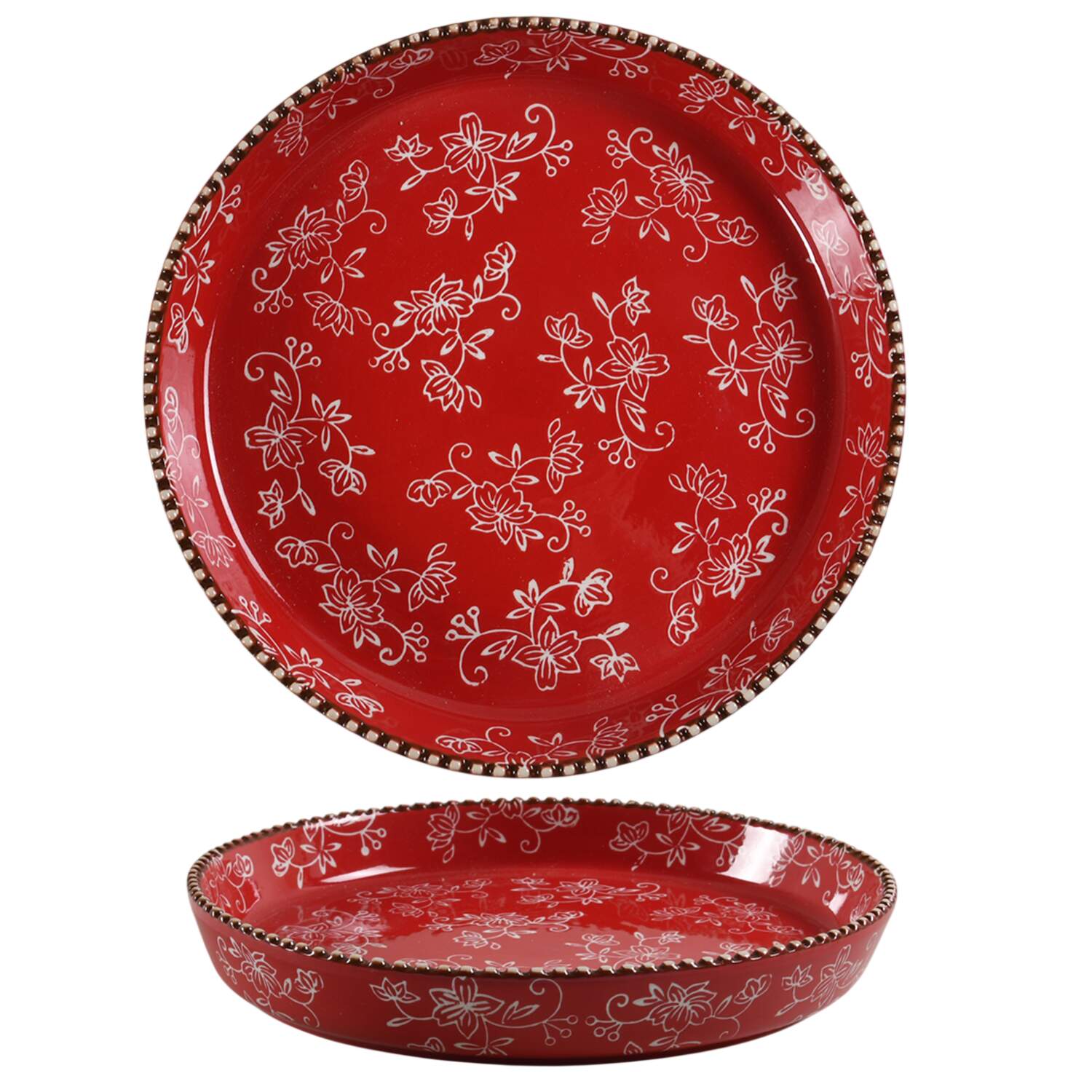 Floral Lace Red 10" Deep Round Platter (Lid-It) by Temp-Tations-1