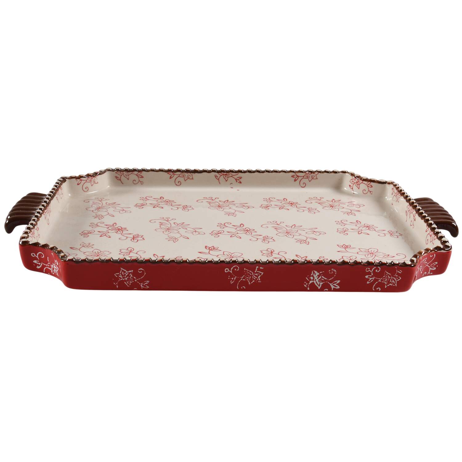 Floral Lace Red Lid-It for 16" Rectangular Sculpted Handled Baker by Temp-Tations-1