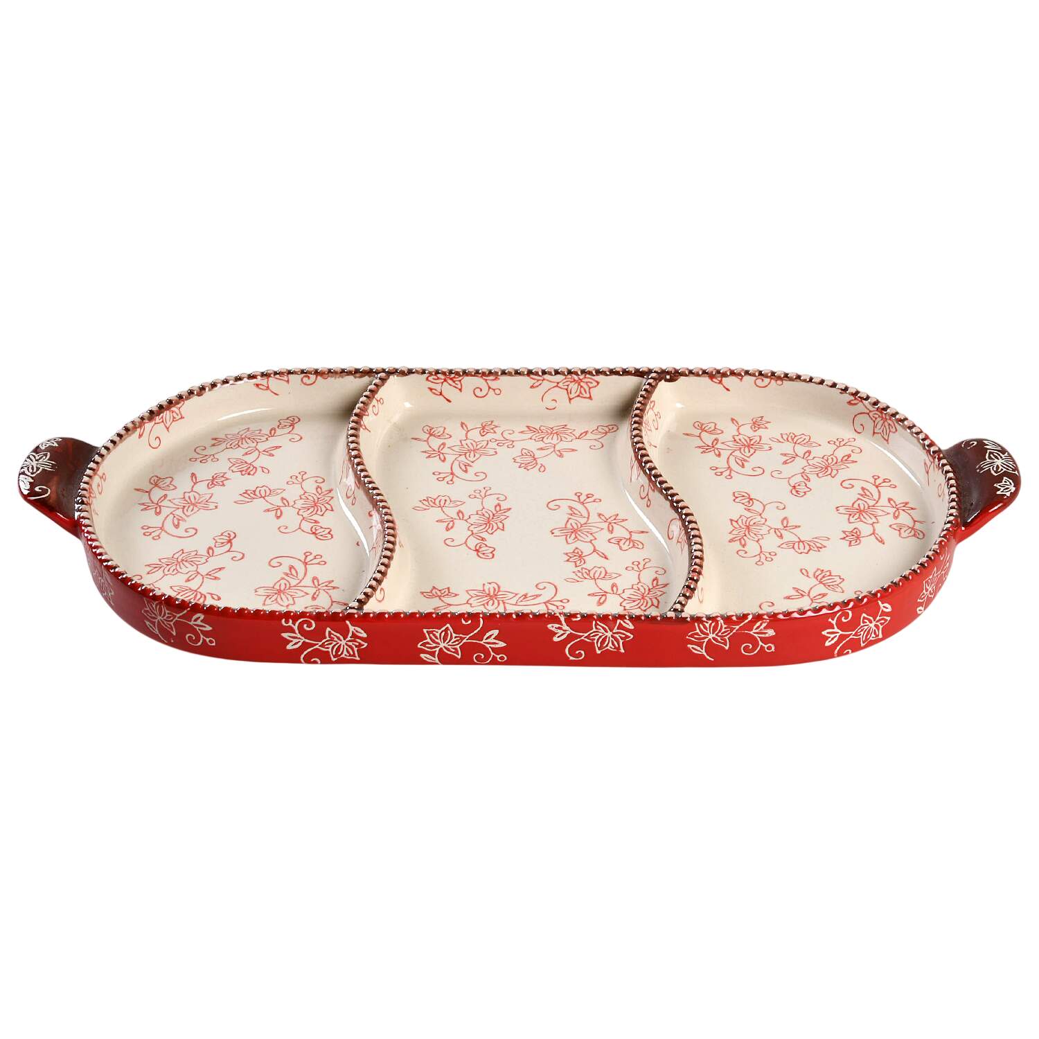 Floral Lace Red 17" Divided Squoval Tab Handled Lid-It for 17" Squoval Tab Handled Baker by Temp-Tations-1